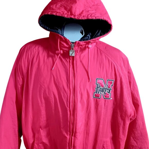 XL Vintage Nebraska Huskers Jacket 90's Big Red Hooded Bomber Puffer Embroidered - Picture 3 of 7